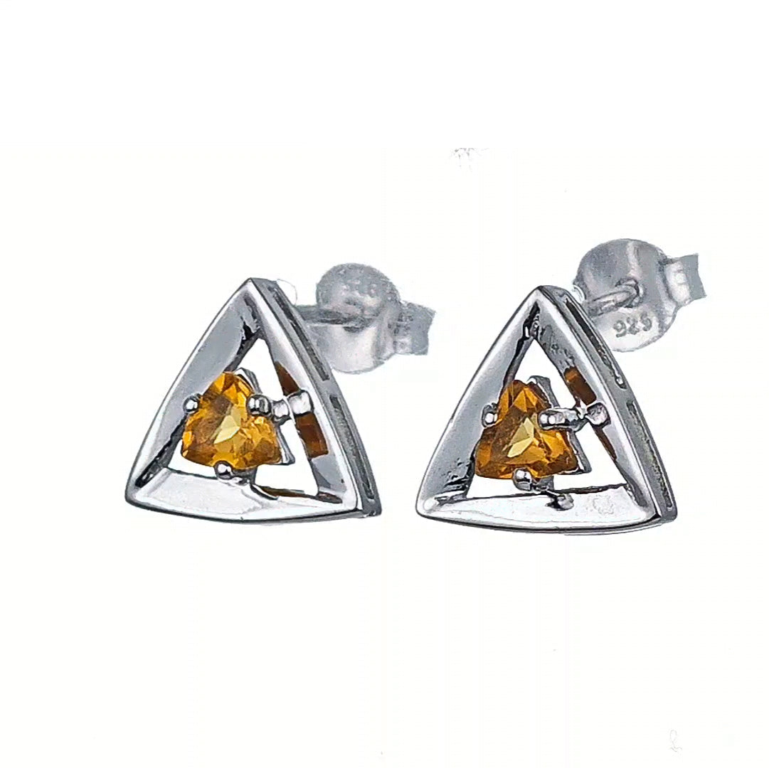 Citrine Earrings Sterling Silver Studs Trillion