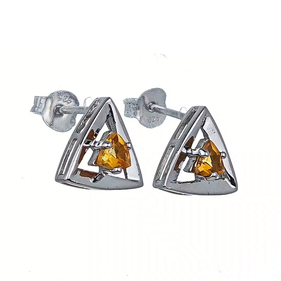 Citrine Earrings Sterling Silver Studs Trillion