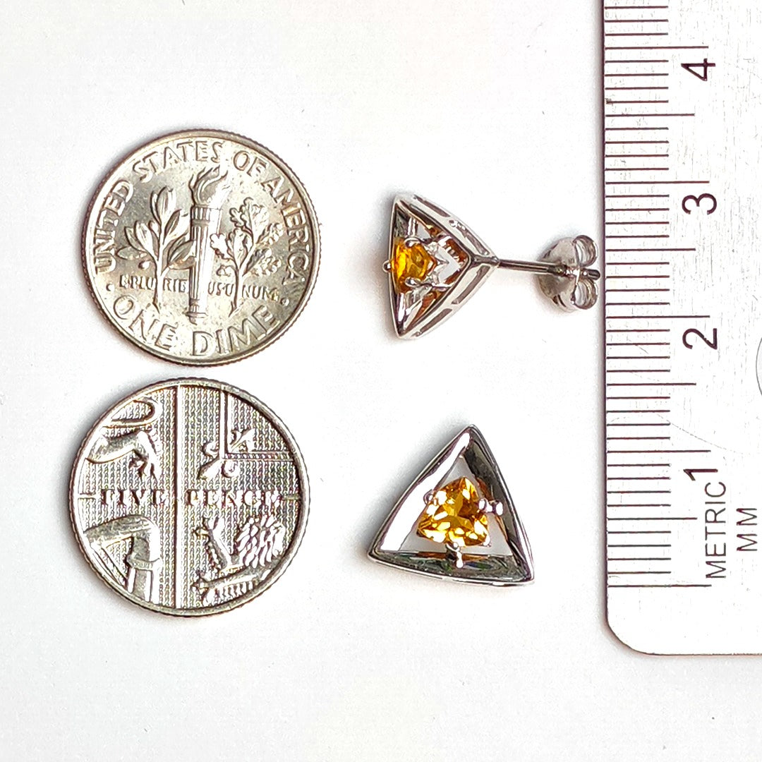 Citrine Earrings Sterling Silver Studs Trillion