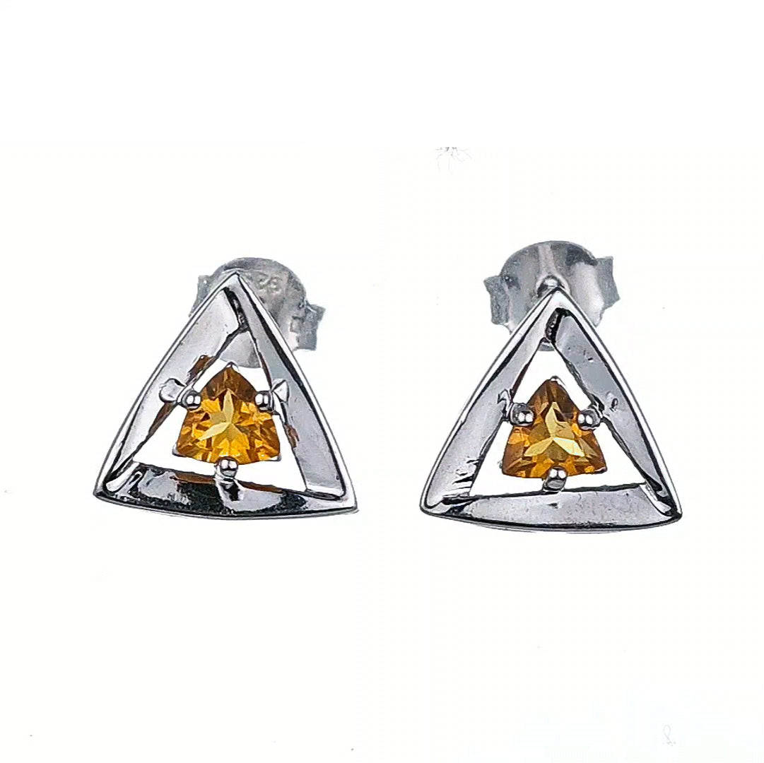 Citrine Earrings Sterling Silver Studs Trillion