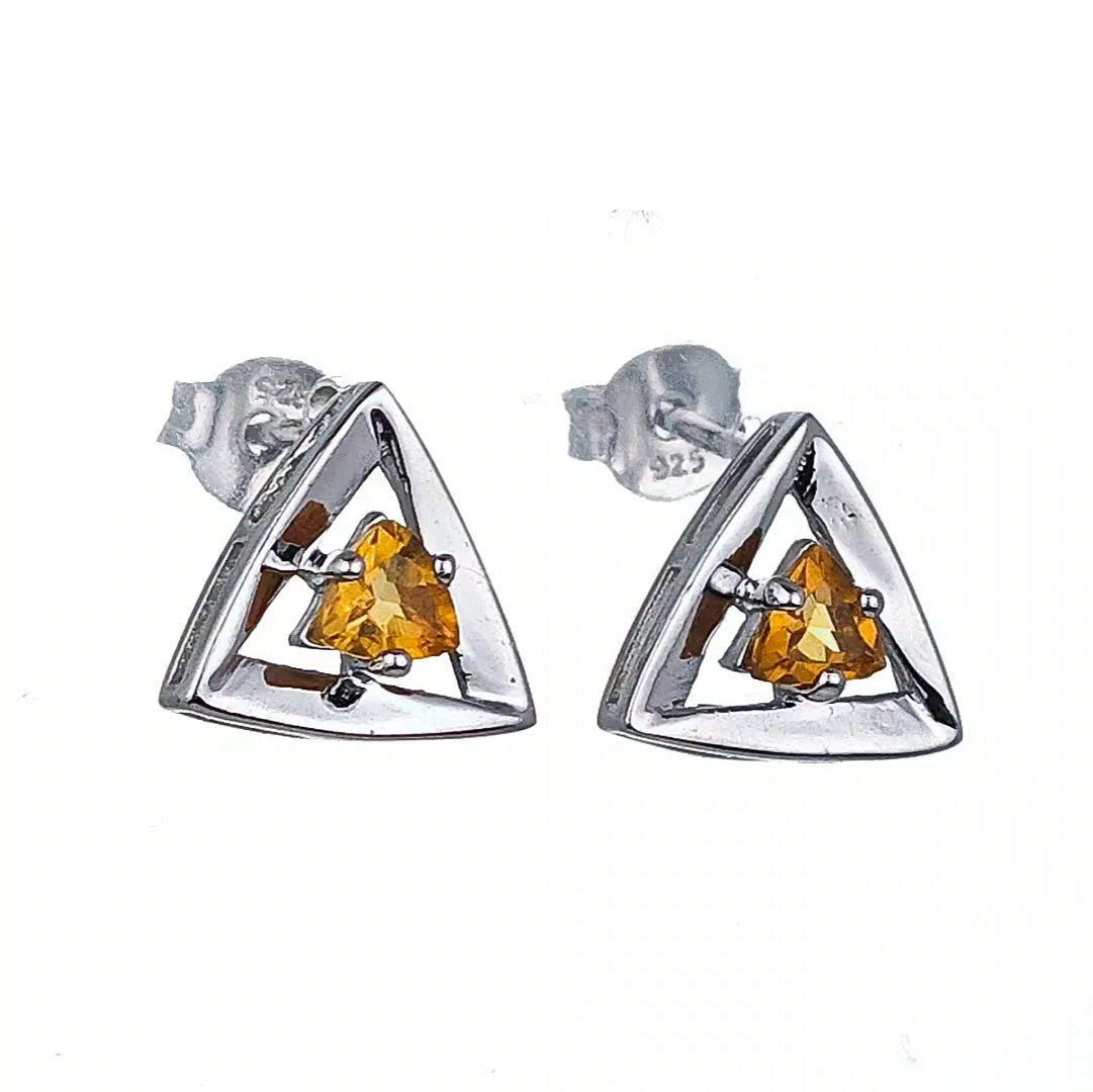 Citrine Earrings Sterling Silver Studs Trillion