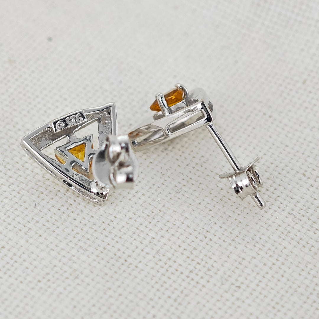 Citrine Earrings Sterling Silver Studs Trillion