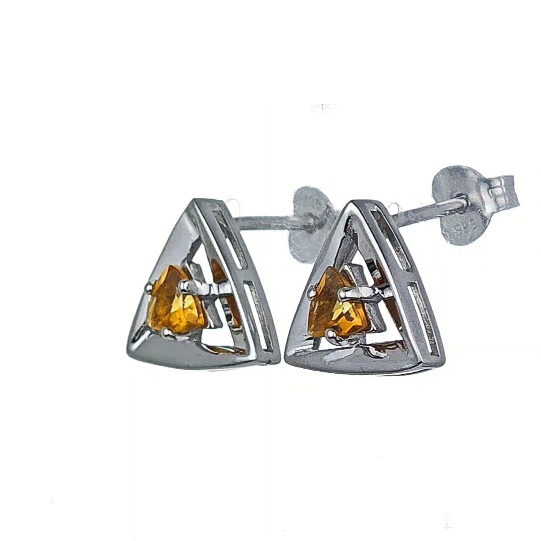 Citrine Earrings Sterling Silver Studs Trillion