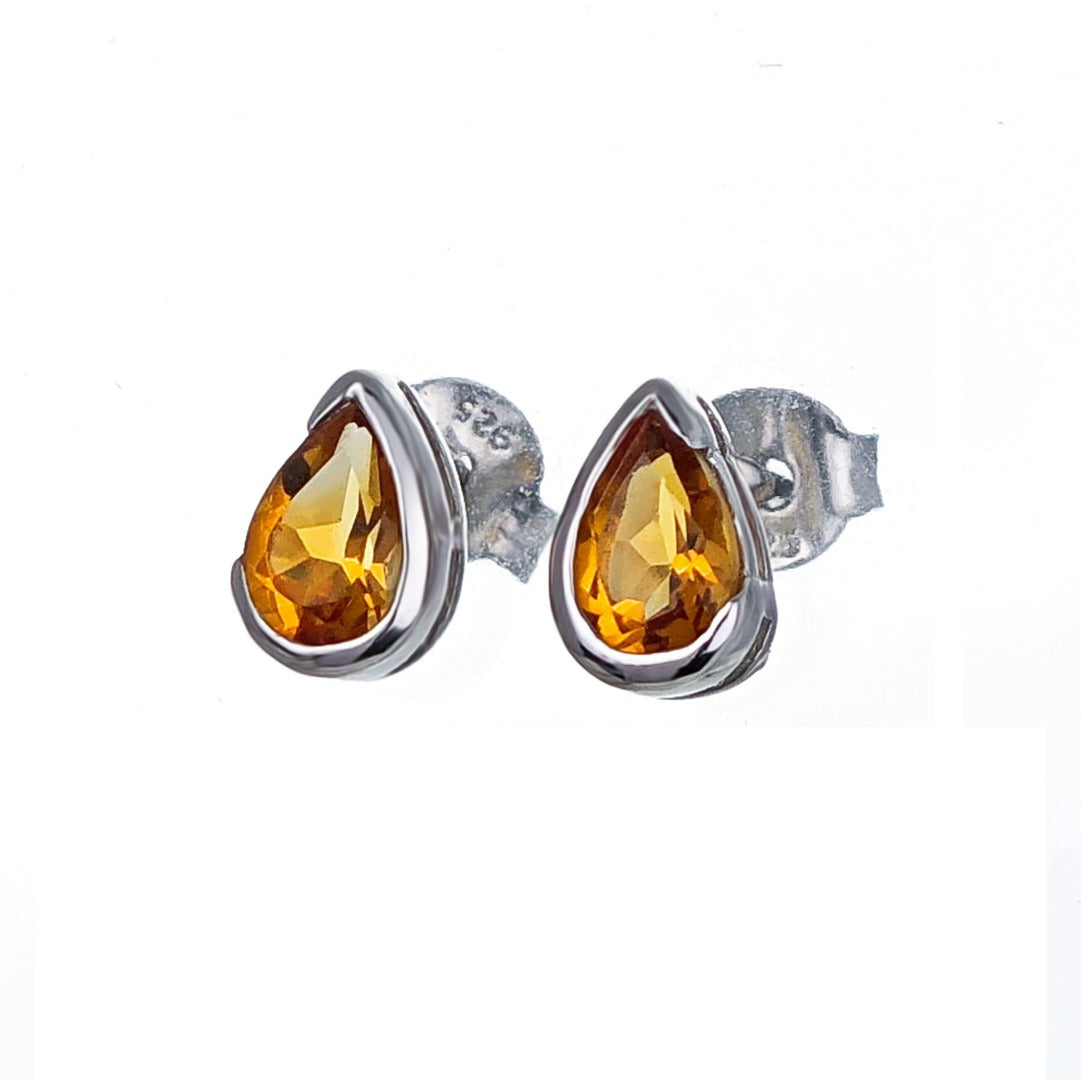 Citrine Sterling Silver Earrings Natural Gemstone Studs