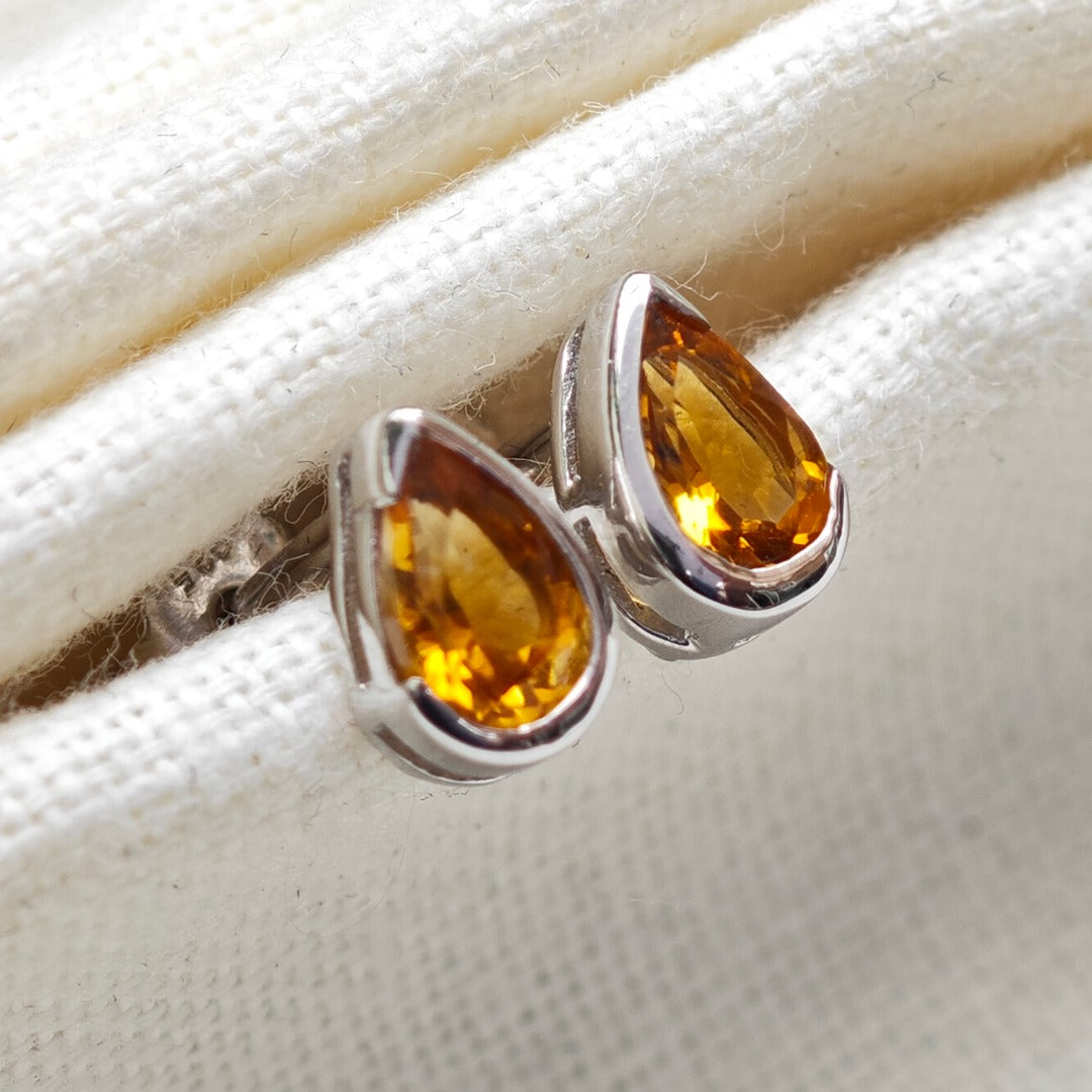 Citrine Sterling Silver Earrings Natural Gemstone Studs