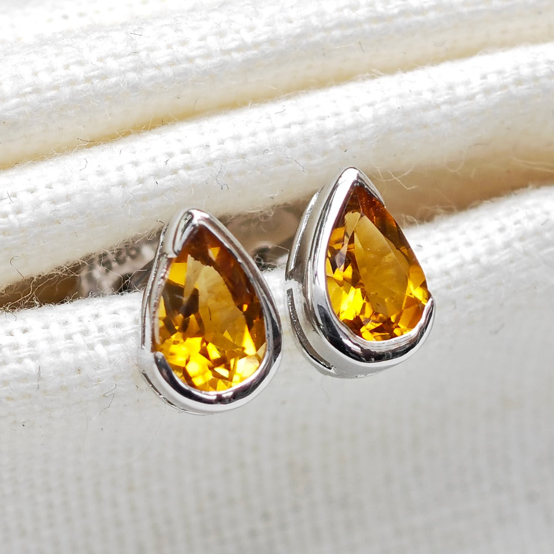 Citrine Sterling Silver Earrings Natural Gemstone Studs