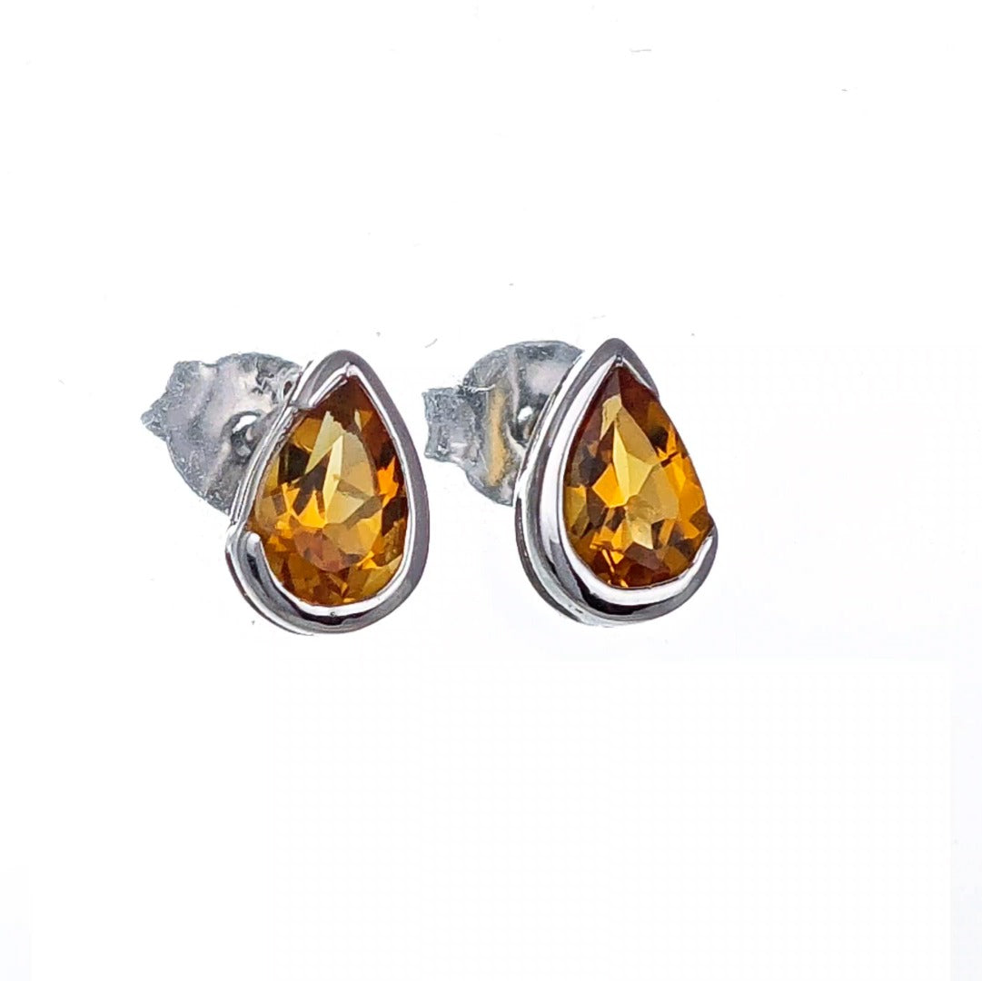 Citrine Sterling Silver Earrings Natural Gemstone Studs