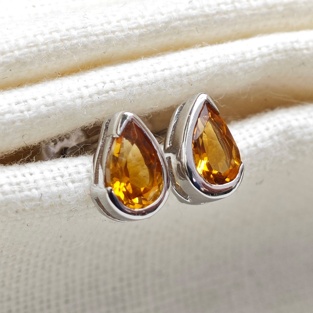 Citrine Sterling Silver Earrings Natural Gemstone Studs