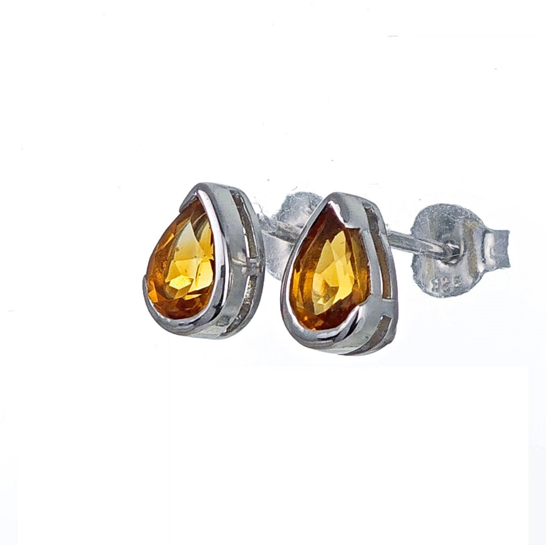 Citrine Sterling Silver Earrings Natural Gemstone Studs