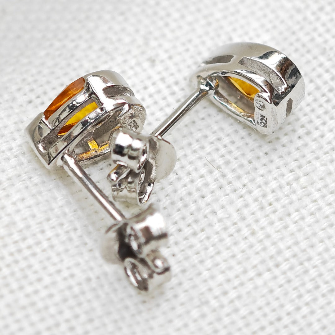 Citrine Sterling Silver Earrings Natural Gemstone Studs