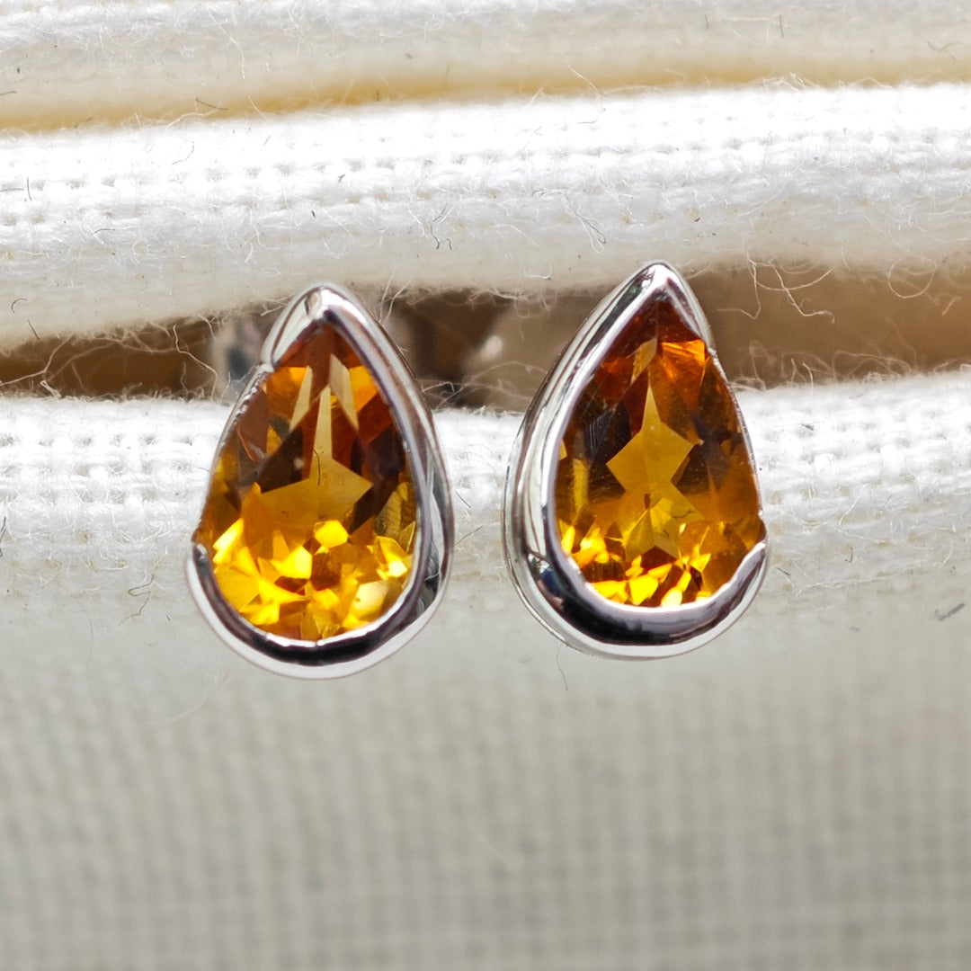 Citrine Sterling Silver Earrings Natural Gemstone Studs