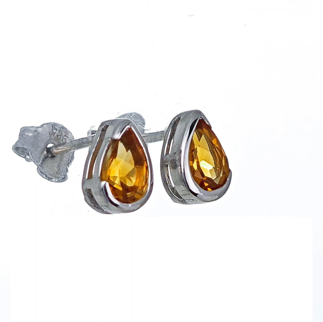 Citrine Sterling Silver Earrings Natural Gemstone Studs