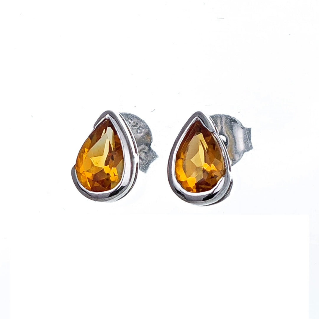 Citrine Sterling Silver Earrings Natural Gemstone Studs