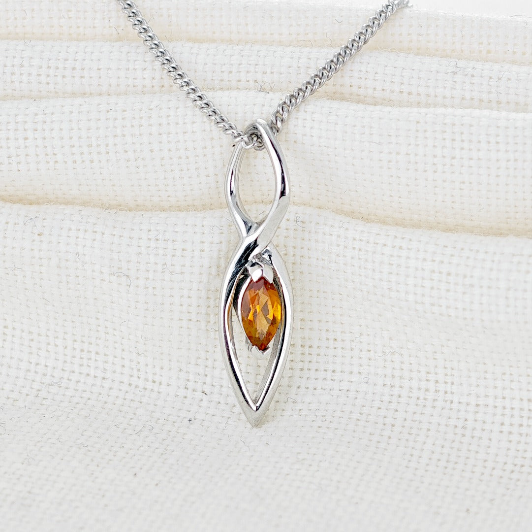 Citrine Pendant Sterling Silver Yellow Marquise Infinity Loop