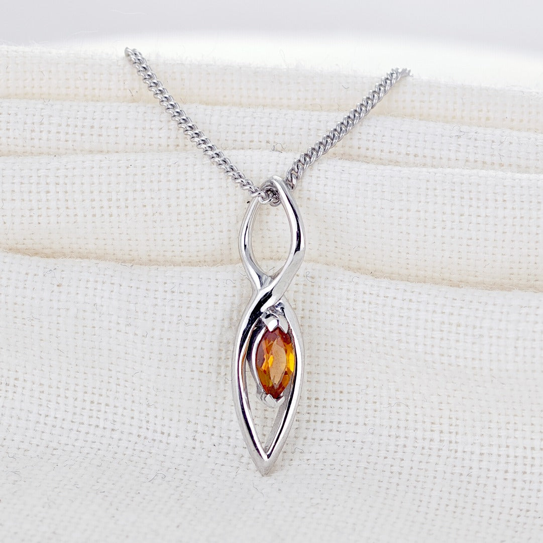 Citrine Pendant Sterling Silver Yellow Marquise Infinity Loop