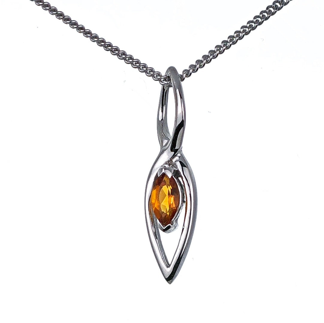 Citrine Pendant Sterling Silver Yellow Marquise Infinity Loop