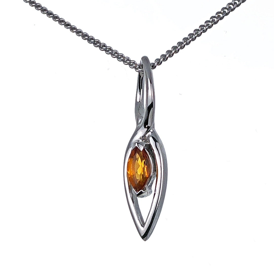 Citrine Pendant Sterling Silver Yellow Marquise Infinity Loop