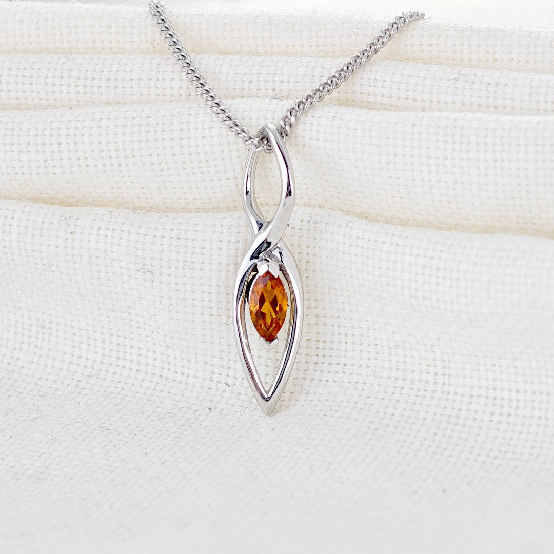 Citrine Pendant Sterling Silver Yellow Marquise Infinity Loop