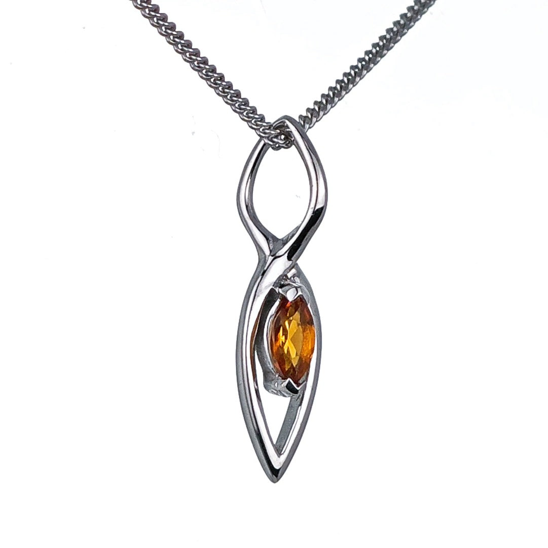 Citrine Pendant Sterling Silver Yellow Marquise Infinity Loop