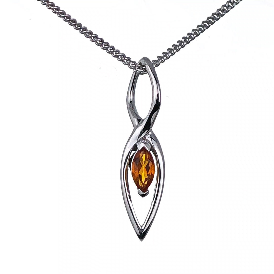 Citrine Pendant Sterling Silver Yellow Marquise Infinity Loop