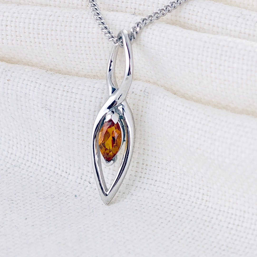 Citrine Pendant Sterling Silver Yellow Marquise Infinity Loop