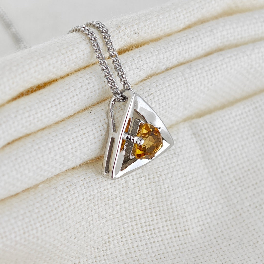 Citrine Pendant Sterling Silver Yellow Trillion