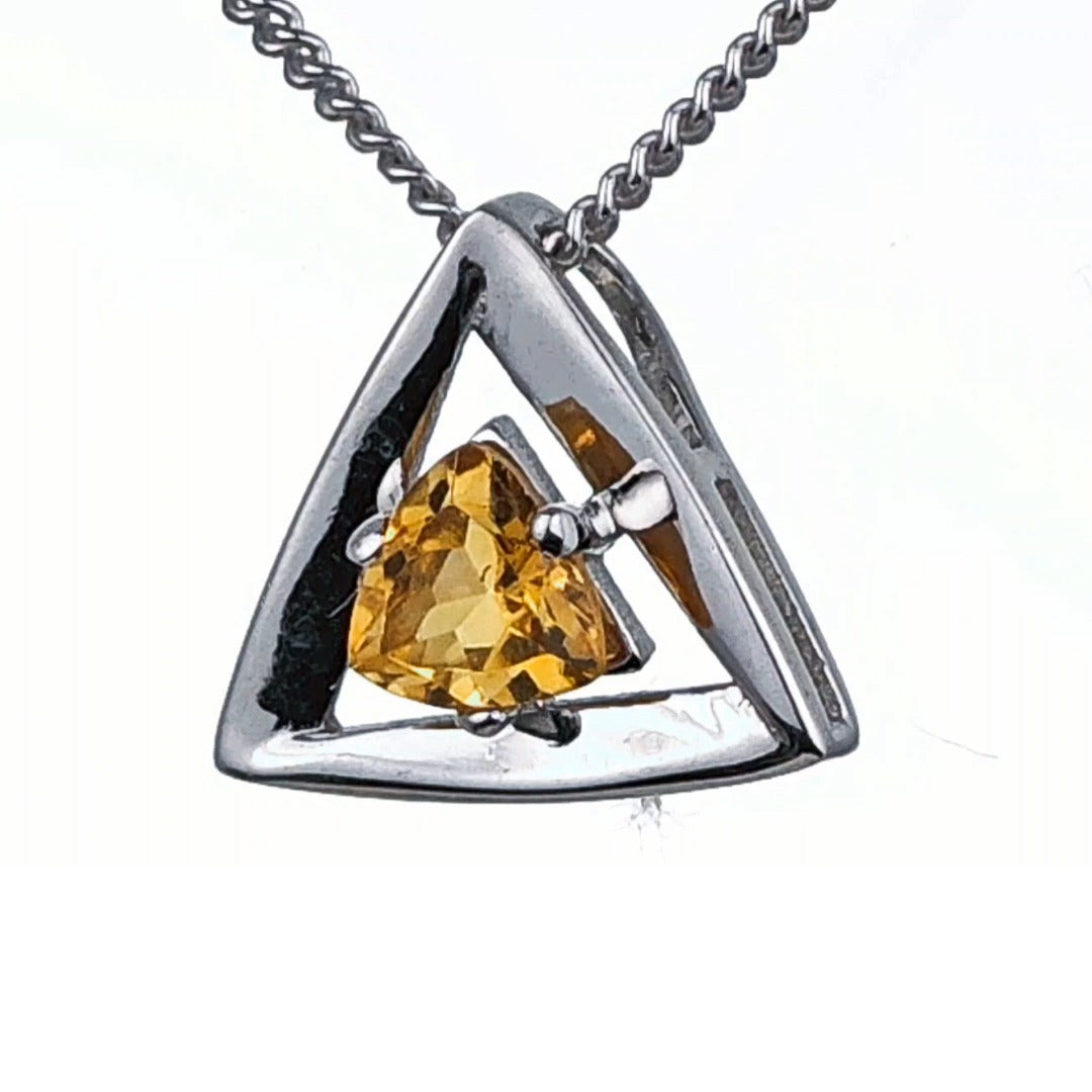 Citrine Pendant Sterling Silver Yellow Trillion