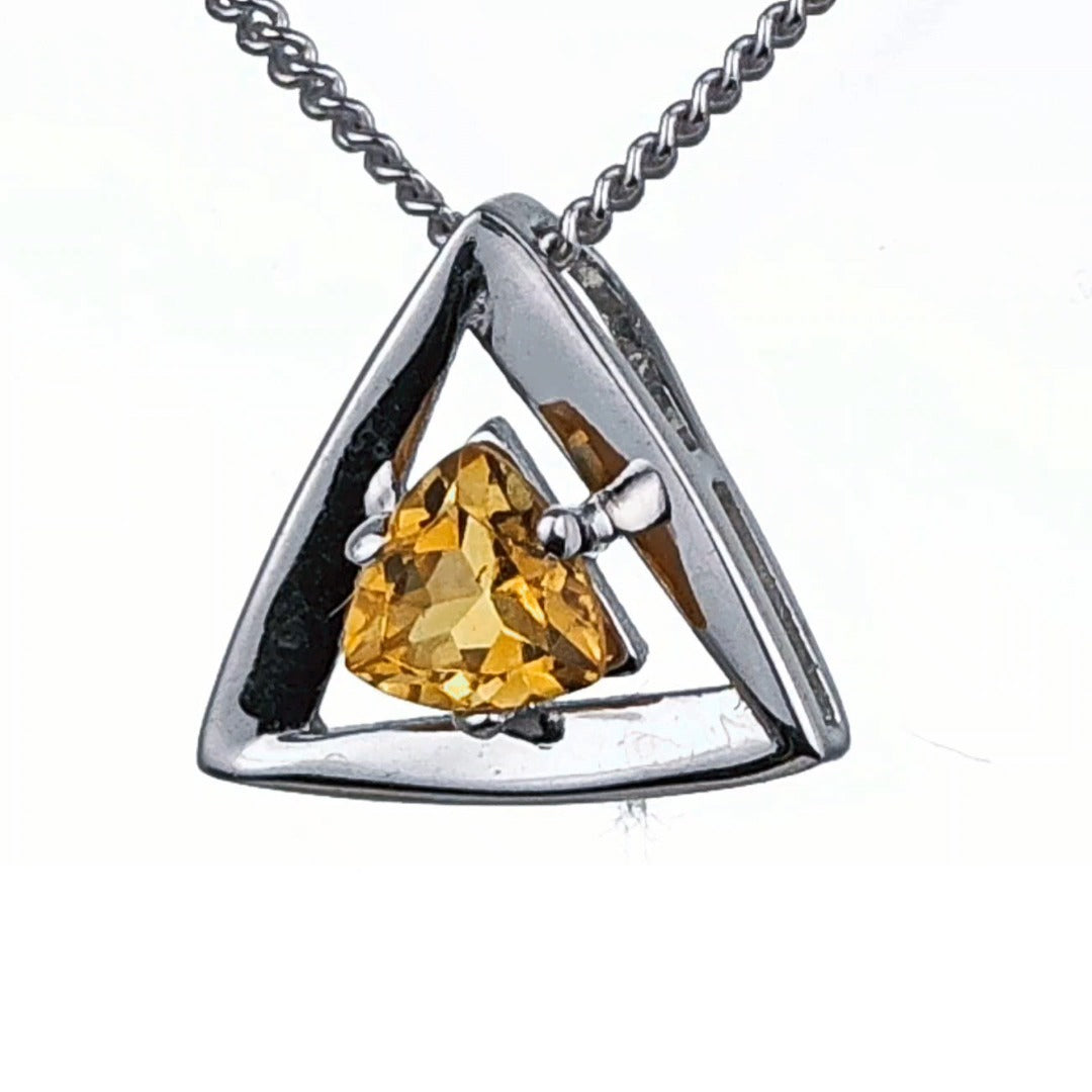 Citrine Pendant Sterling Silver Yellow Trillion