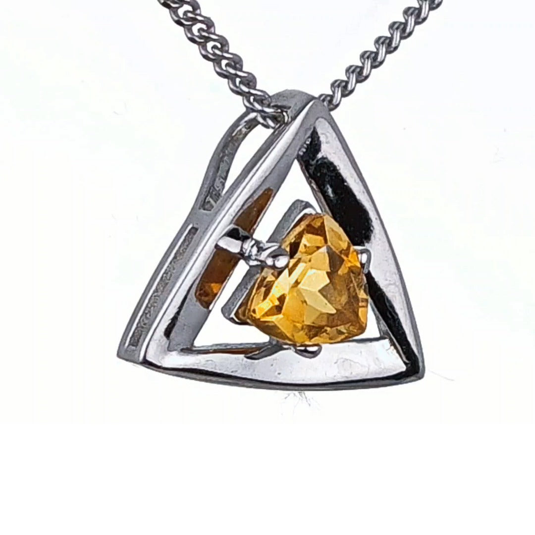 Citrine Pendant Sterling Silver Yellow Trillion