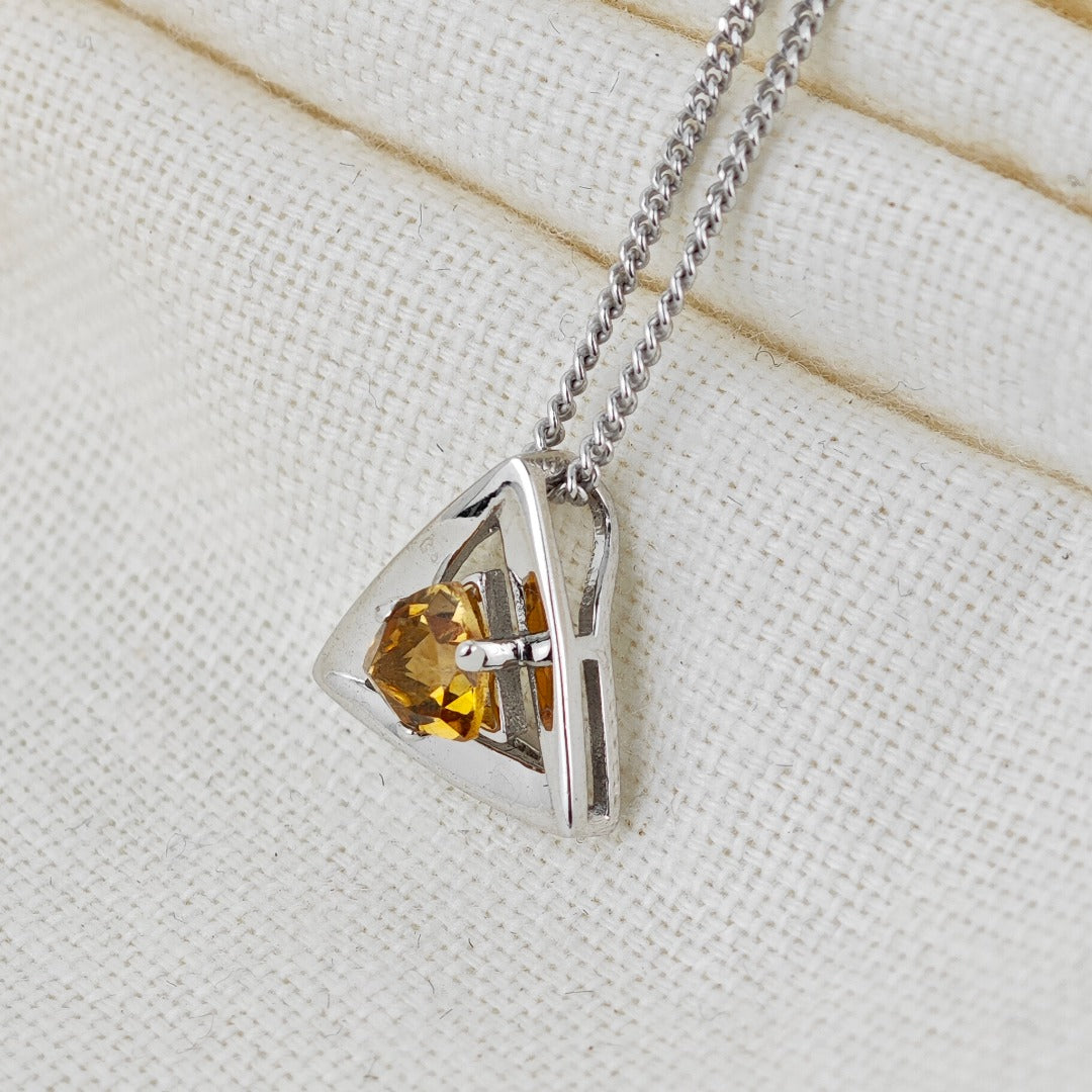 Citrine Pendant Sterling Silver Yellow Trillion