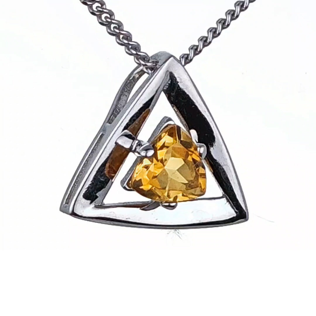 Citrine Pendant Sterling Silver Yellow Trillion