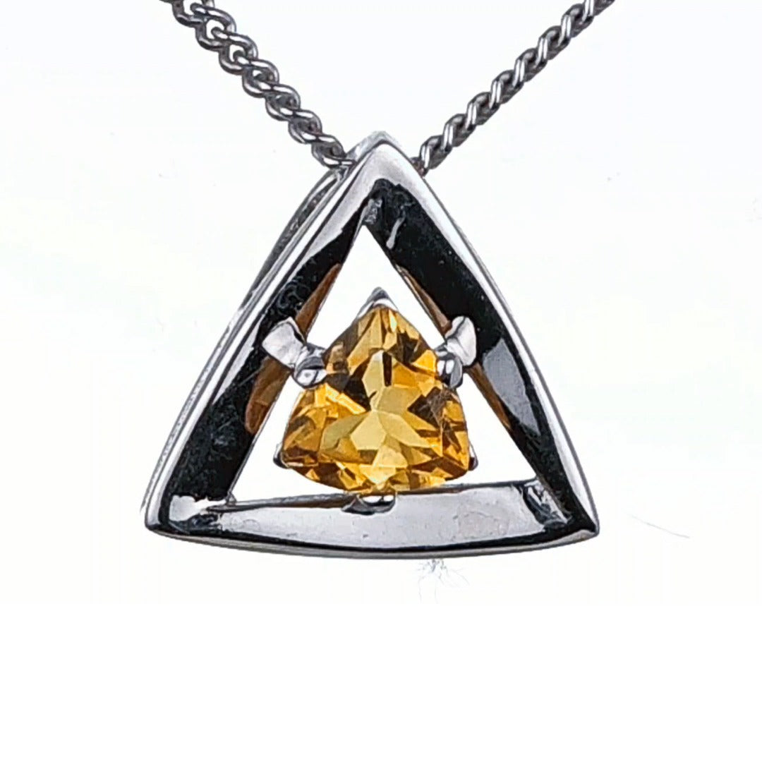 Citrine Pendant Sterling Silver Yellow Trillion