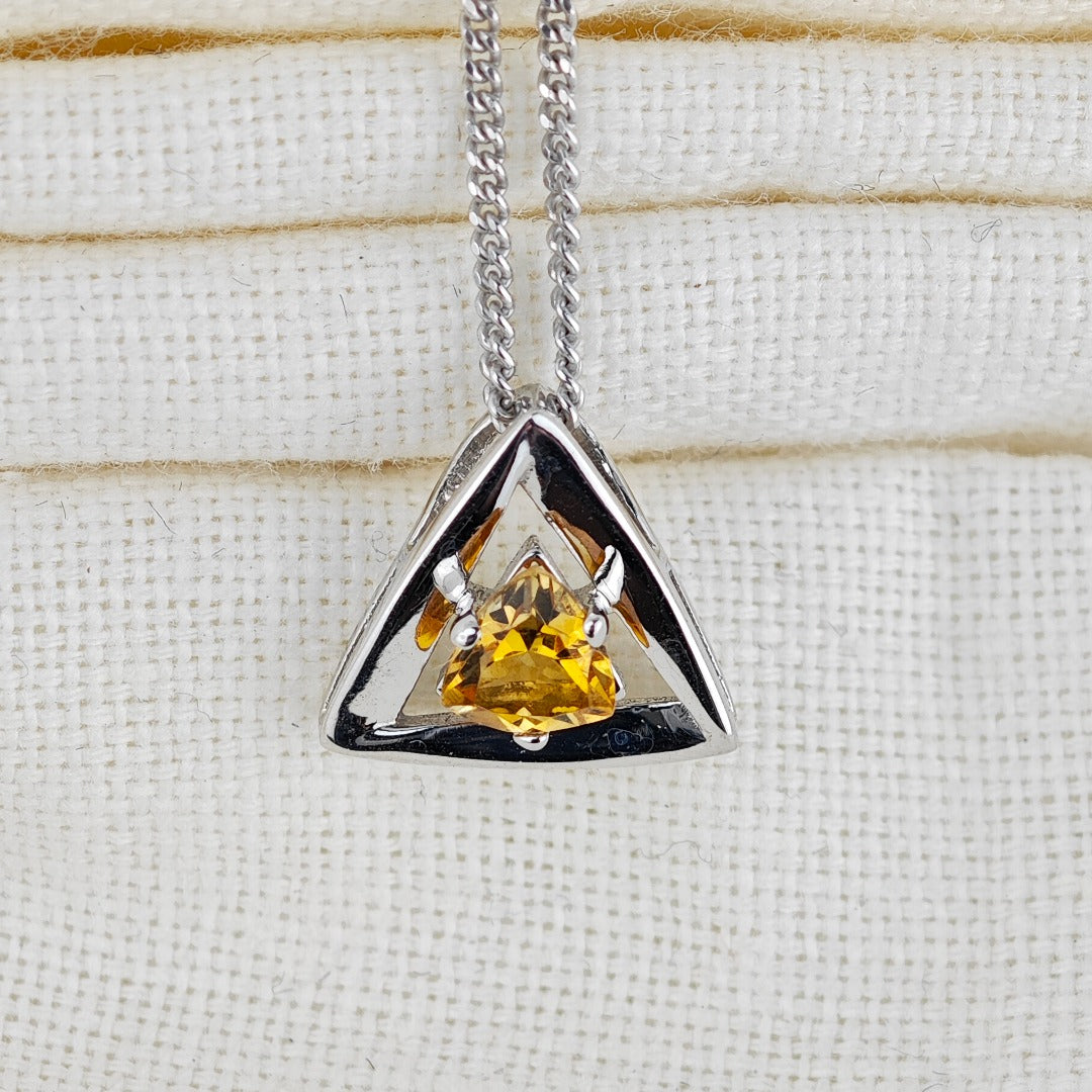 Citrine Pendant Sterling Silver Yellow Trillion