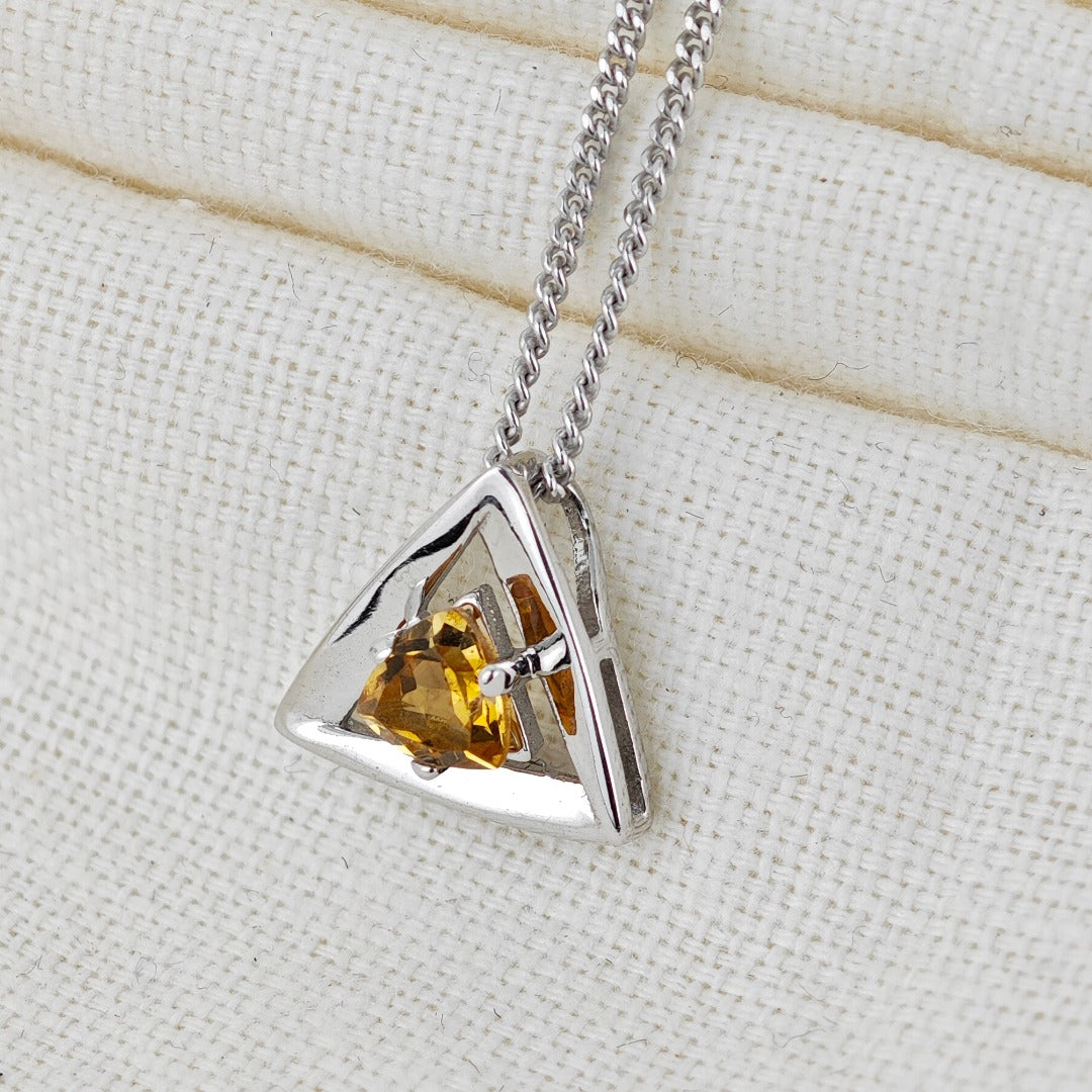 Citrine Pendant Sterling Silver Yellow Trillion