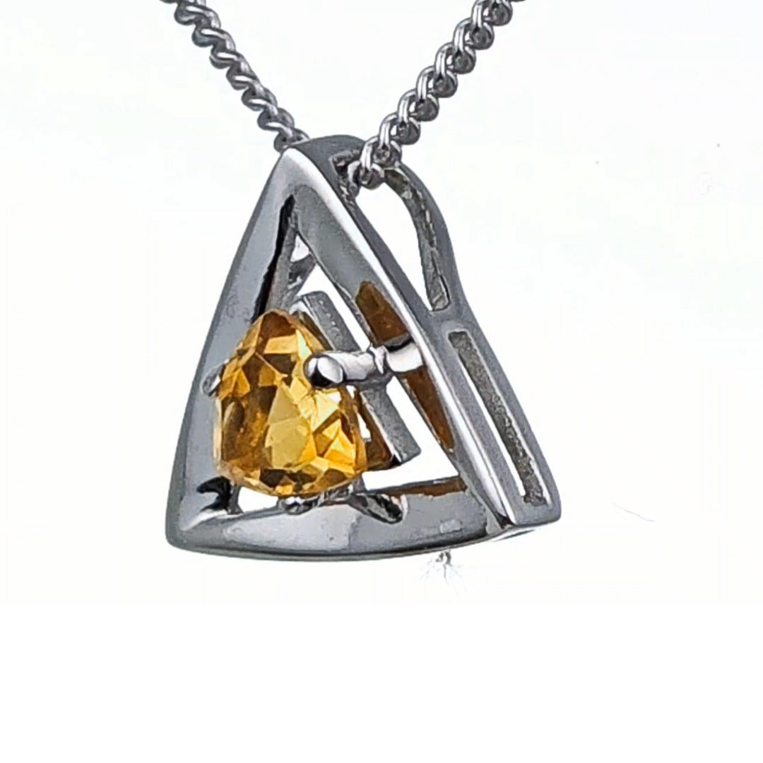 Citrine Pendant Sterling Silver Yellow Trillion