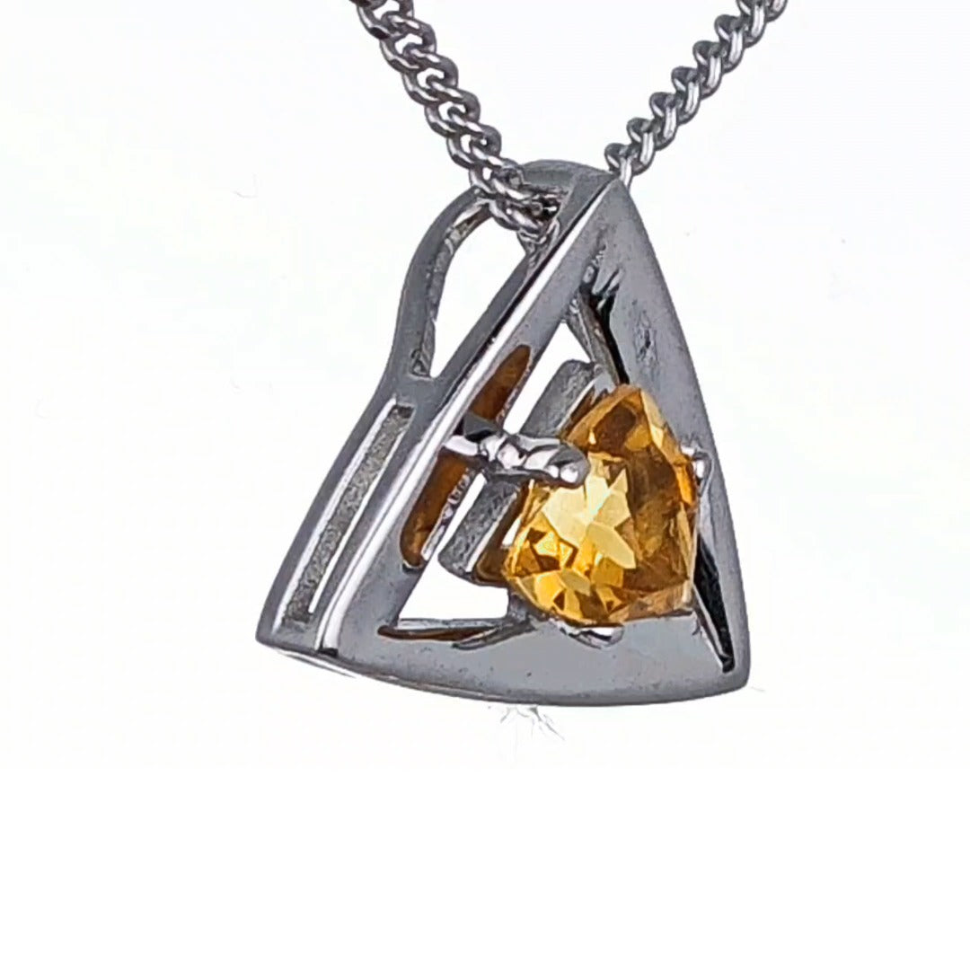 Citrine Pendant Sterling Silver Yellow Trillion