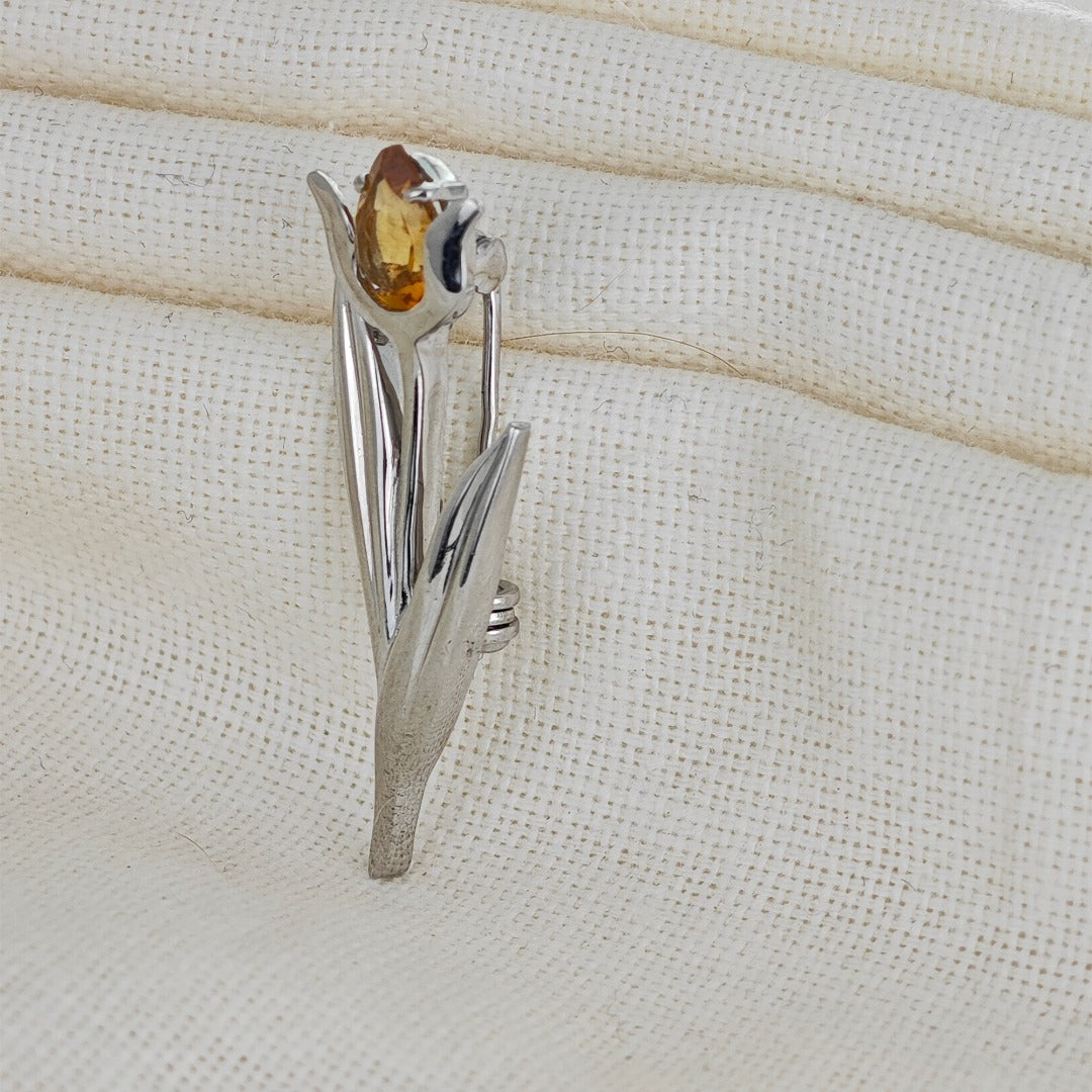 Citrine Brooch Sterling Silver Tulip Handmade Boxed Gift