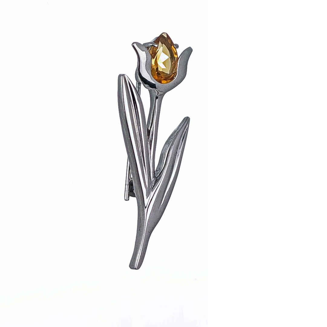 Citrine Brooch Sterling Silver Tulip Handmade Boxed Gift