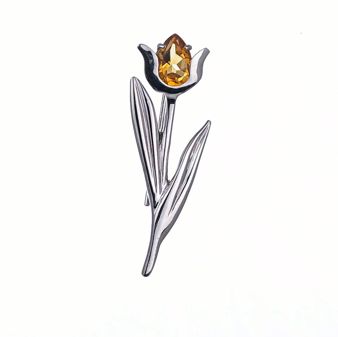 Citrine Brooch Sterling Silver Tulip Handmade Boxed Gift