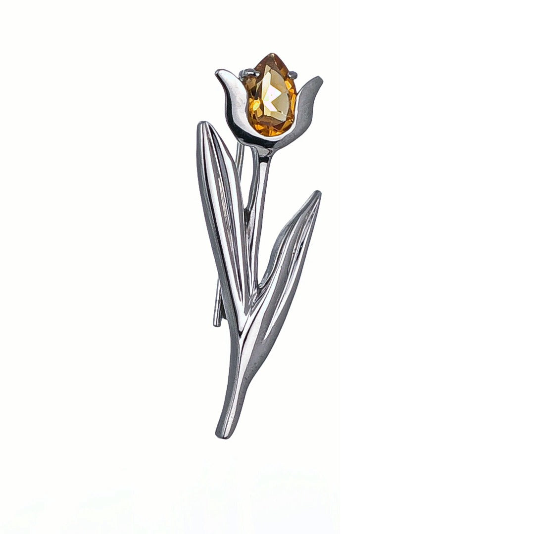 Citrine Brooch Sterling Silver Tulip Handmade Boxed Gift