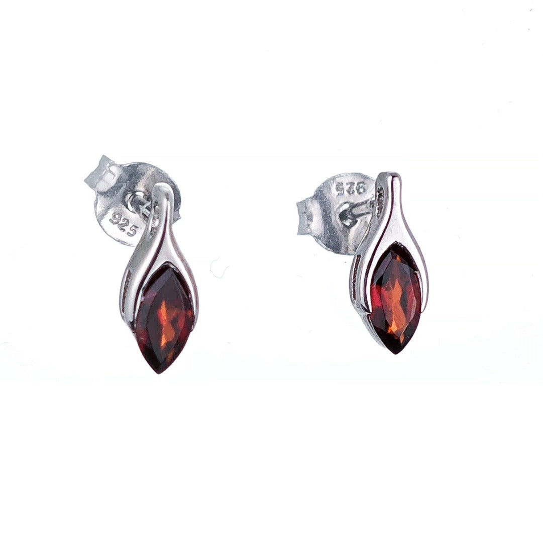 Garnet Earrings Sterling Silver Studs Minimalist Marquise