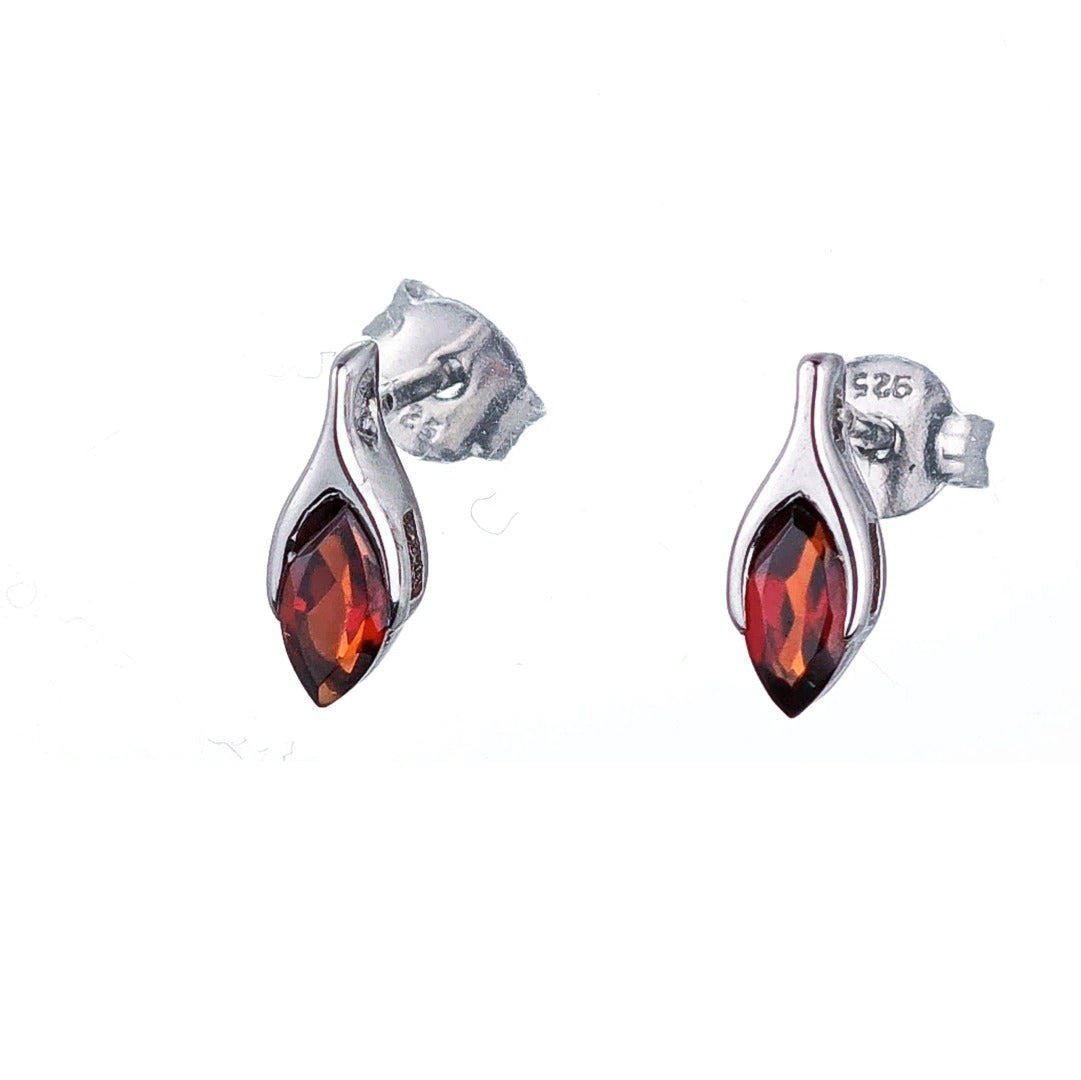 Garnet Earrings Sterling Silver Studs Minimalist Marquise