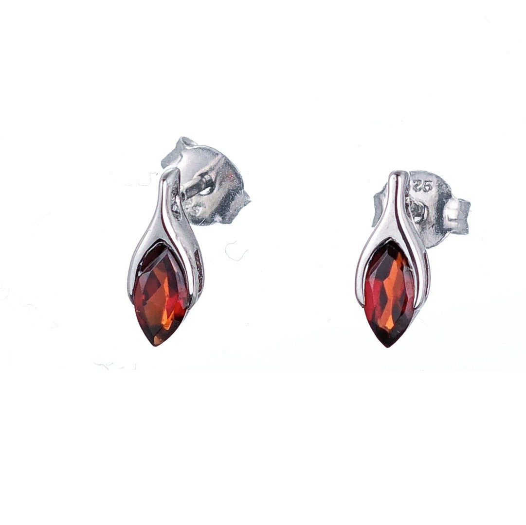 Garnet Earrings Sterling Silver Studs Minimalist Marquise