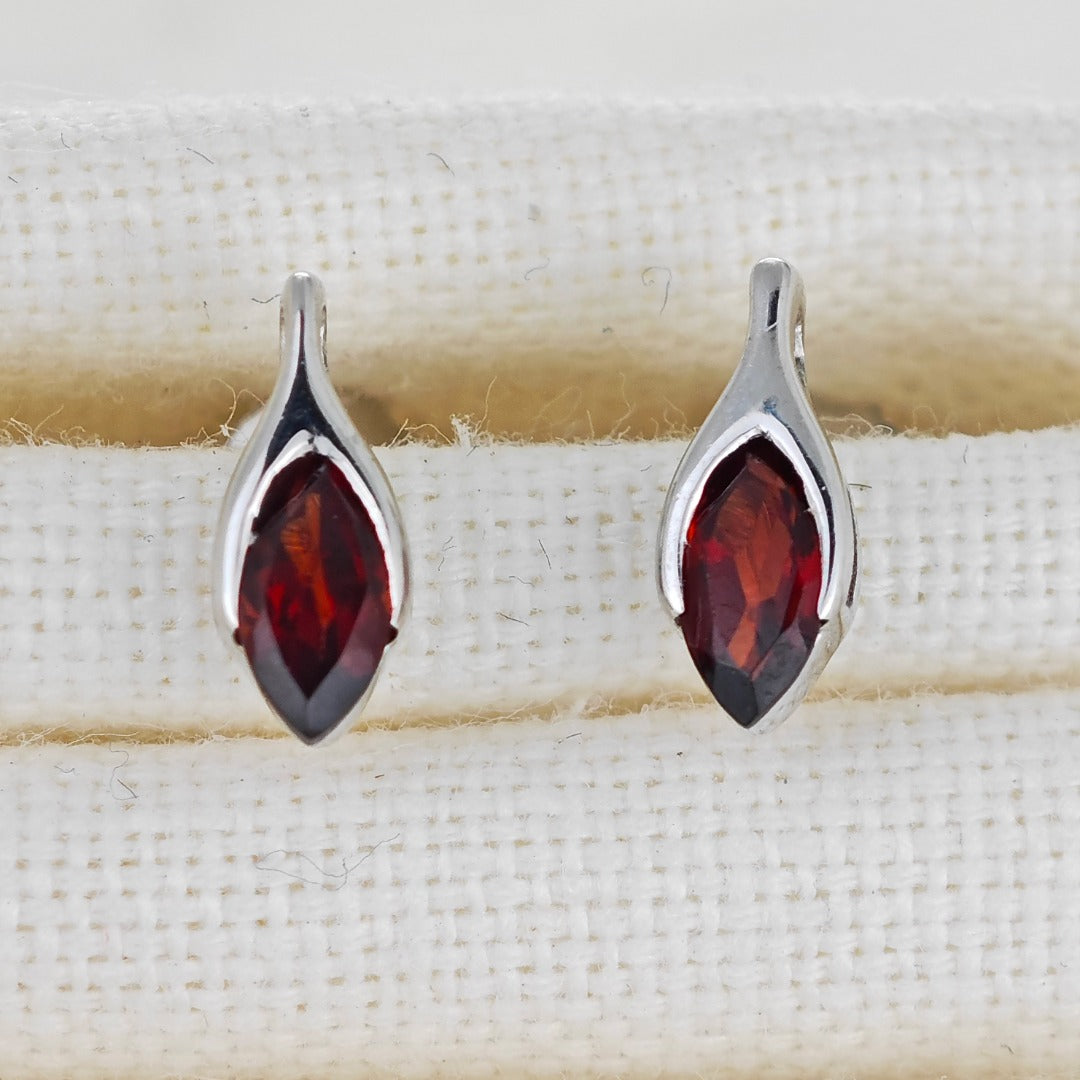 Garnet Earrings Sterling Silver Studs Minimalist Marquise