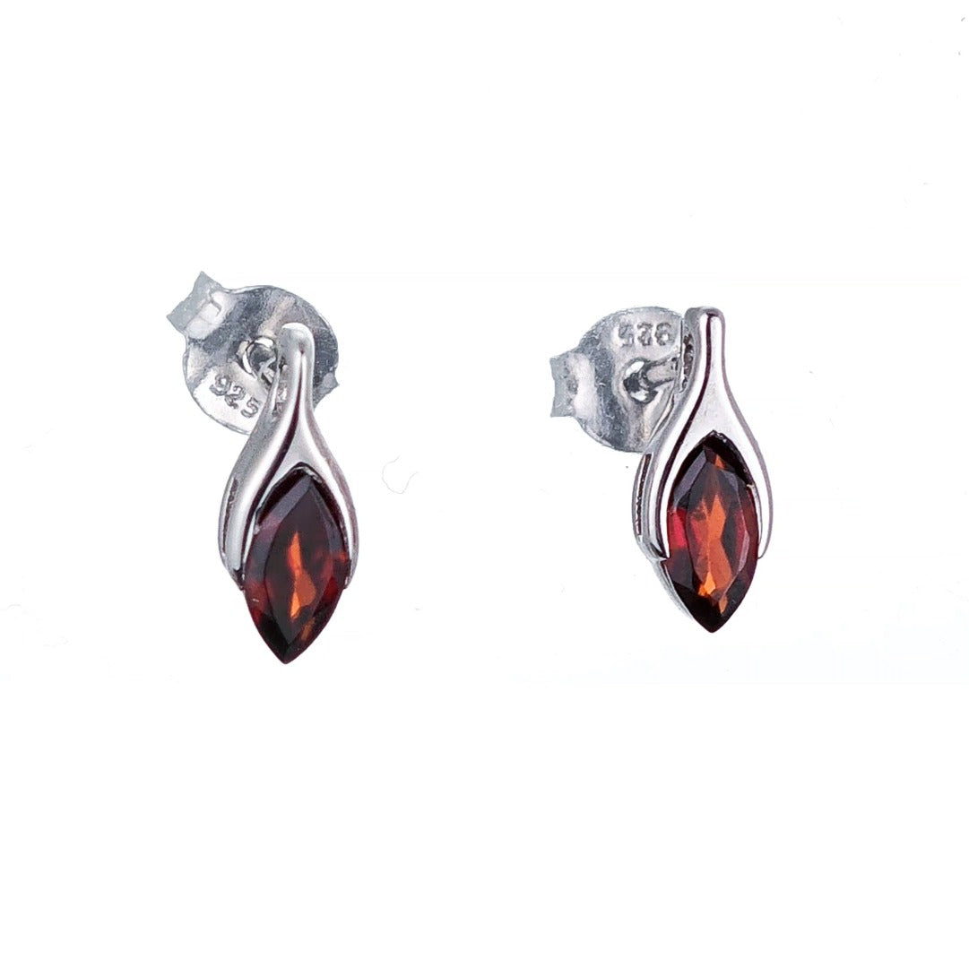 Garnet Earrings Sterling Silver Studs Minimalist Marquise