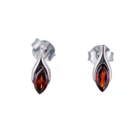 Garnet Earrings Sterling Silver Studs Minimalist Marquise