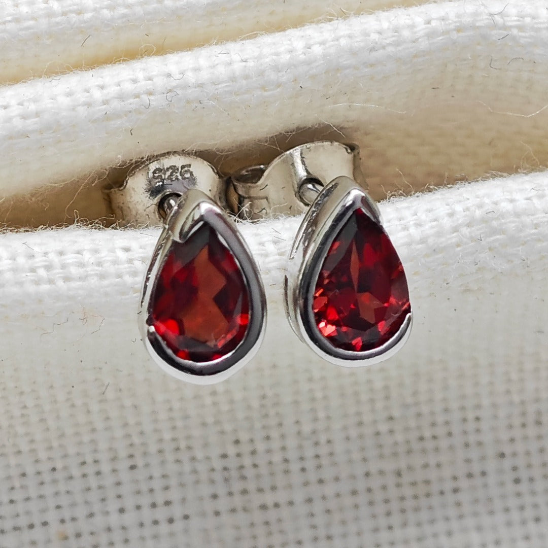 Garnet Earrings Sterling Silver Studs Infinity Loop