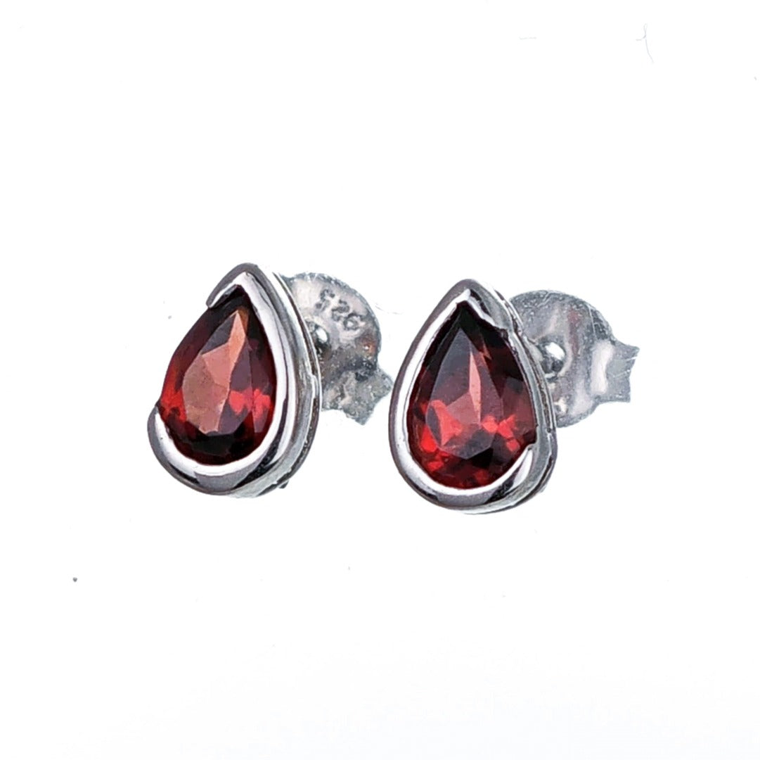 Garnet Earrings Sterling Silver Studs Infinity Loop