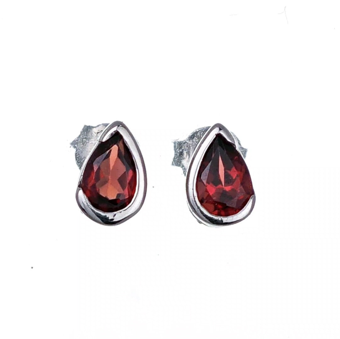 Garnet Earrings Sterling Silver Studs Infinity Loop