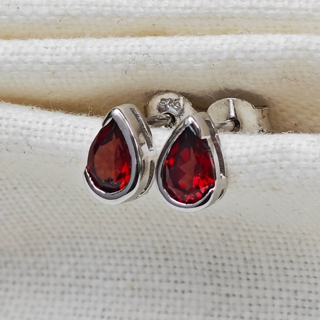 Garnet Earrings Sterling Silver Studs Infinity Loop